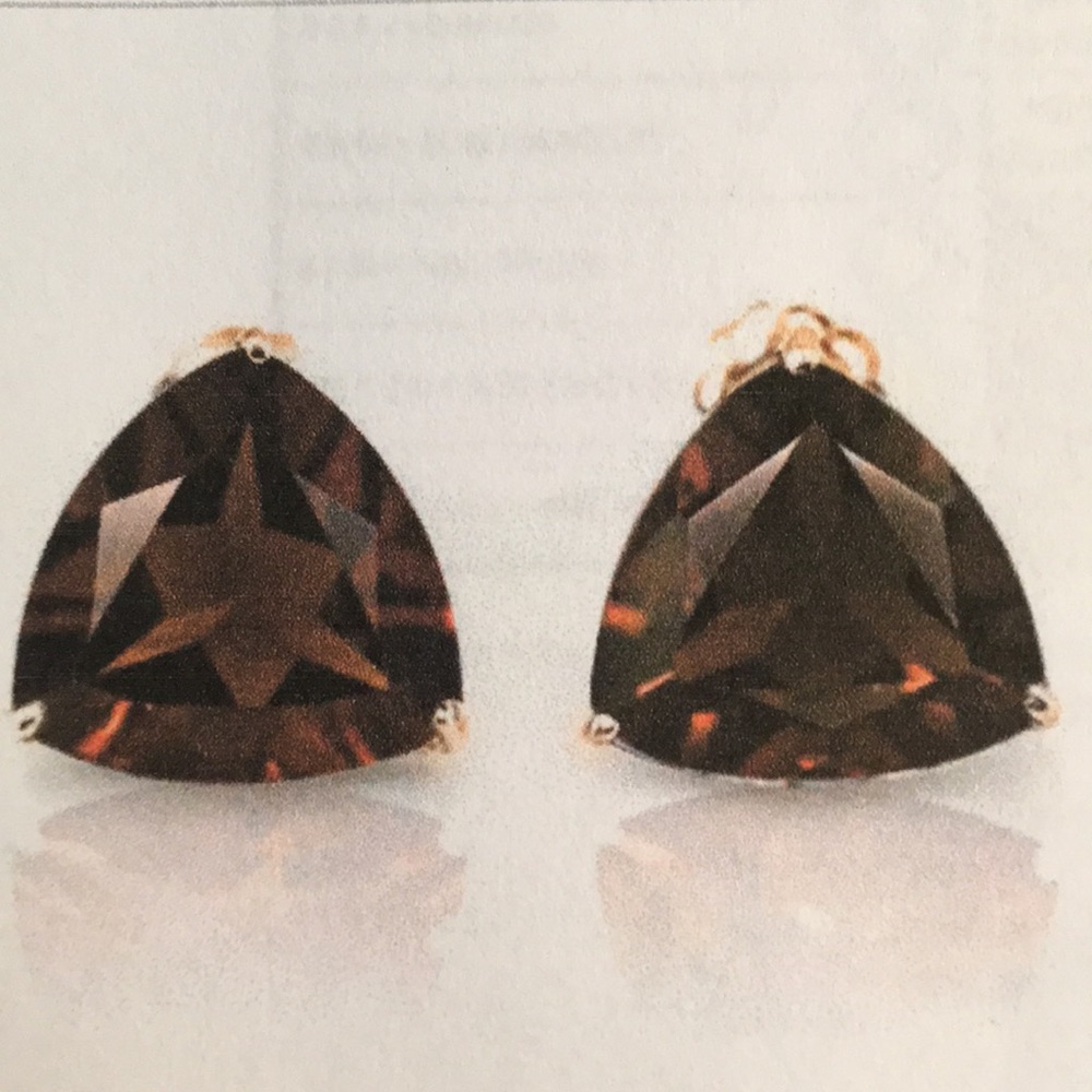 Earrings Smokey Topaz Bole Brown Trillion Cut 1.900 Carat 10KT Yellow Gold Post